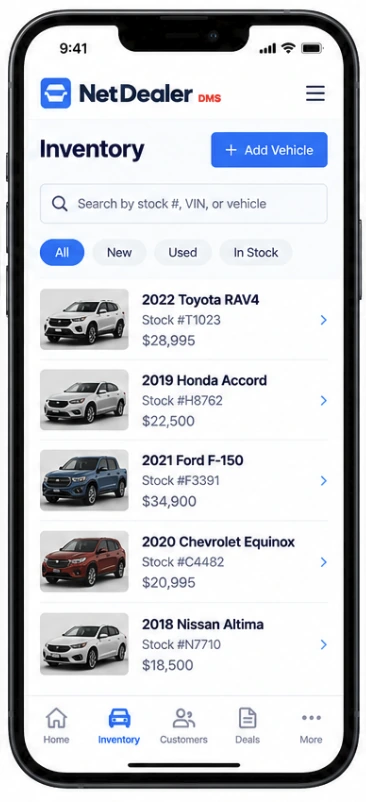 Mobile vehicle inventory in NetDealer DMS